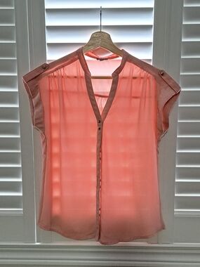 Charlotte Russe Coral Sheer Button-Front Blouse